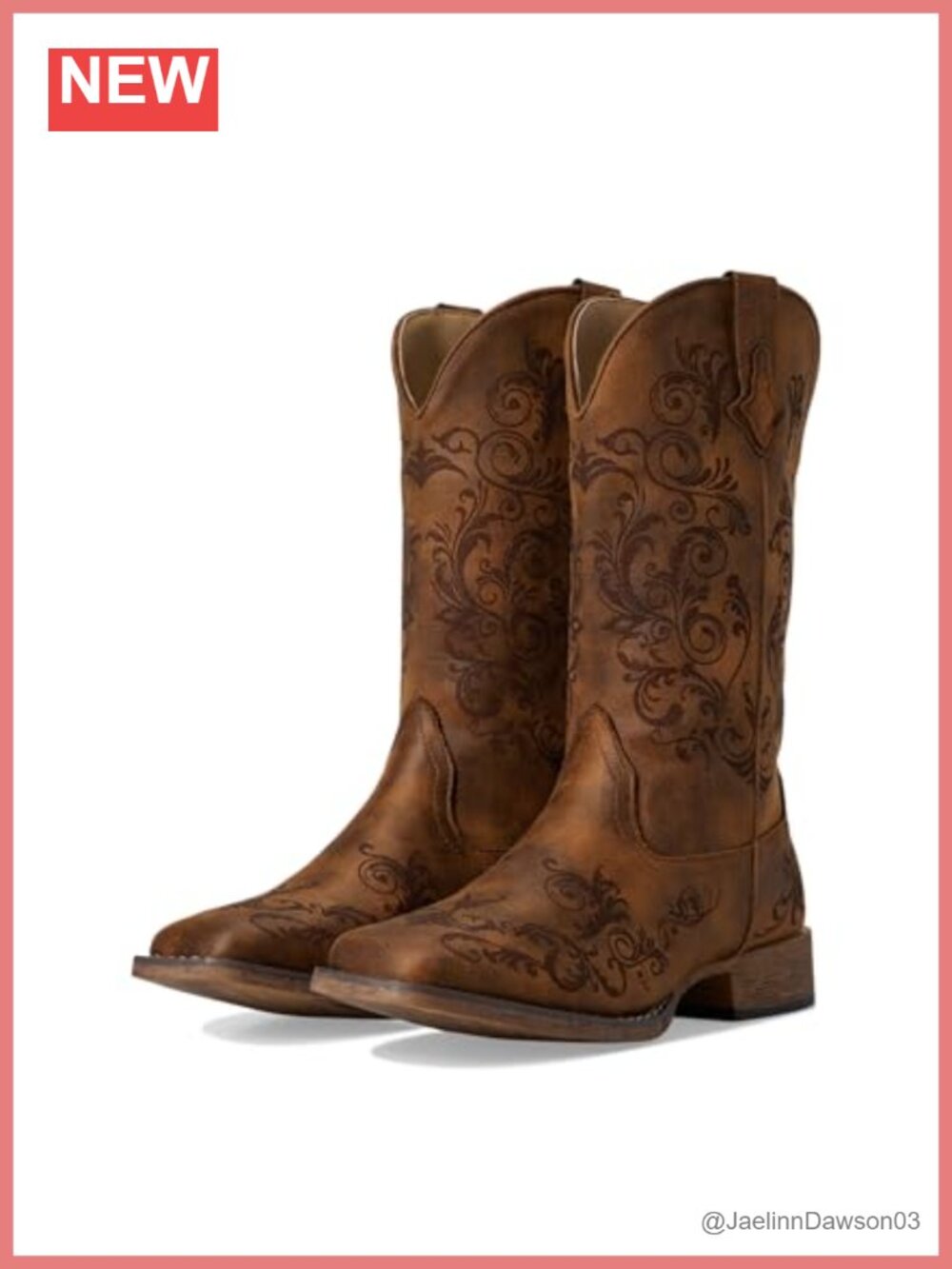 Faux Leather Mid-Calf Western Boots Square Toe Pull-On
